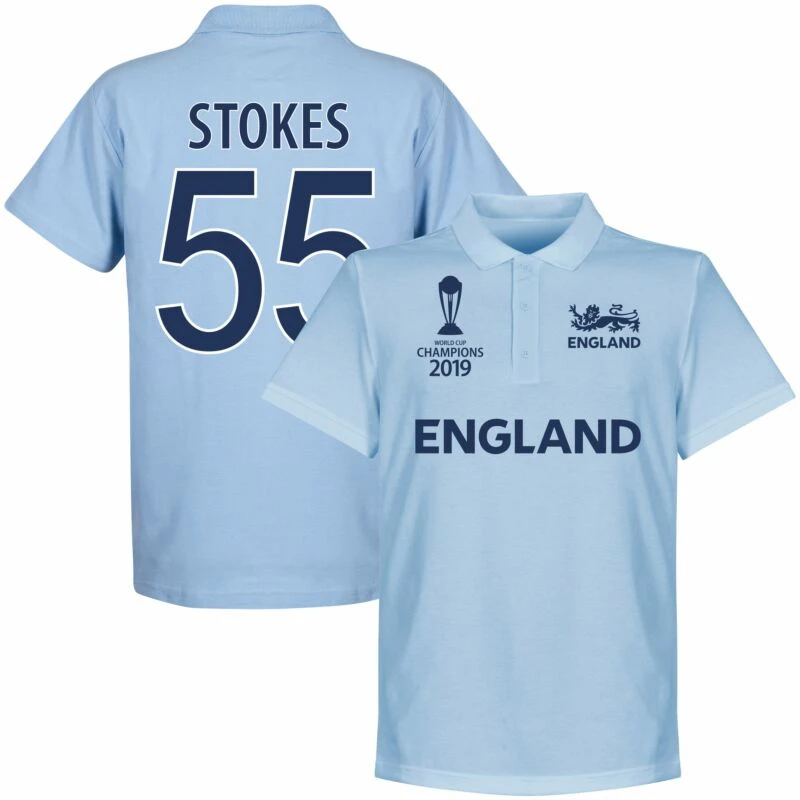 England Kricket Weltmeister Stokes 55 Polo Shirt - Hellblau 1 England Kricket Weltmeister Stokes 55 Polo Shirt - Hellblau