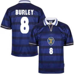 Score Draw Schottland Home Burley 8 Retro Trikot WM 1998 (Retro Filz-Spielerbeflockung)