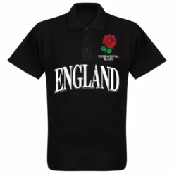 England Rose International Rugby Polo Shirt - Schwarz